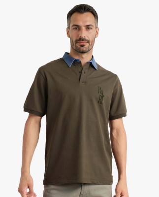 RARE RABBIT Solid Men Polo Neck Dark Green T-Shirt