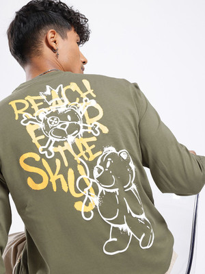 Glitchez Printed Men Round Neck Green T-Shirt