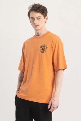 Snitch Solid Men Round Neck Orange T-Shirt