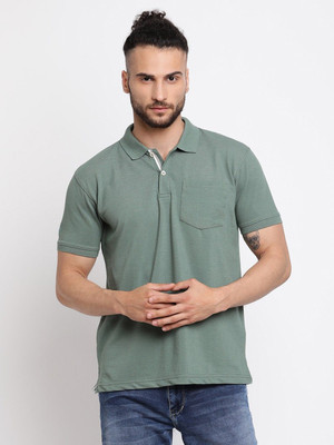 CANTABIL Solid Men Polo Neck Green T-Shirt