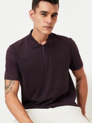 MAX Solid Men Round Neck Purple T-Shirt