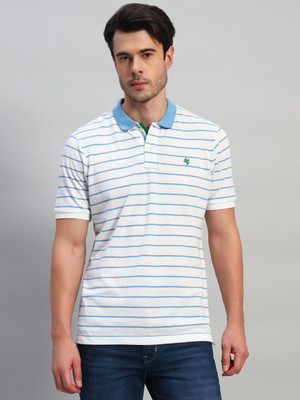 CANTABIL Striped Men Polo Neck White T-Shirt