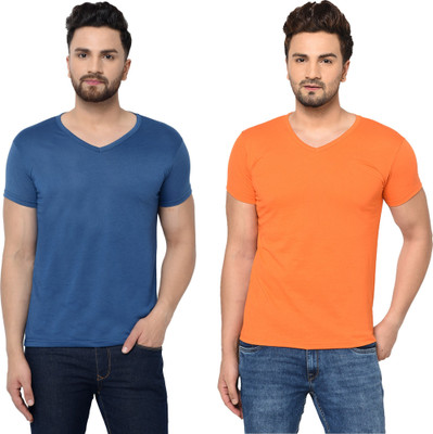 Tresna Trending Solid Men V Neck Multicolor T-Shirt