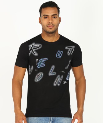 Fort Collins Printed Men Round Neck Black T-Shirt