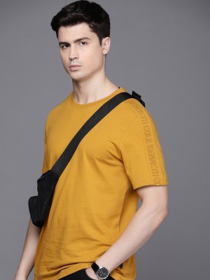 Kenneth Cole Solid Men Round Neck Yellow T-Shirt