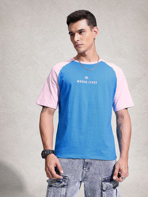WROGN Solid Men Round Neck Blue T-Shirt