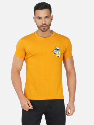 Moda Rapido Printed Men Round Neck Yellow T-Shirt