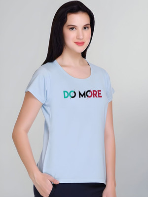 SZN Printed Women Round Neck Light Blue T-Shirt