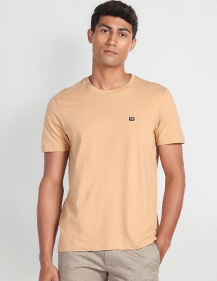 Arrow Sport Solid Men Round Neck Brown T-Shirt