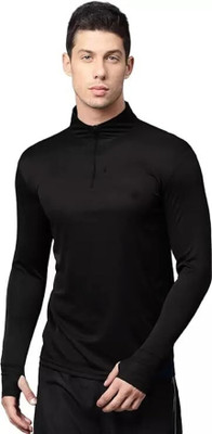 Modern Mode Creation Solid Men High Neck Black T-Shirt