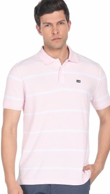 Arrow Sport Striped Men Polo Neck Pink T-Shirt