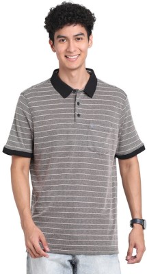 TURTLE Striped Men Polo Neck Grey T-Shirt