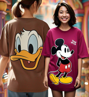 DISNEY by DreamBe Printed Women Round Neck Multicolor T-Shirt