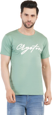 CRYSTON Printed Men Round Neck Green T-Shirt