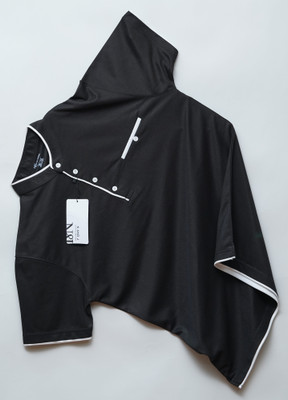 N AND J Solid Men Mandarin Collar Black T-Shirt