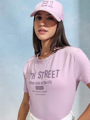Tokyo Talkies Printed Women Round Neck Purple T-Shirt