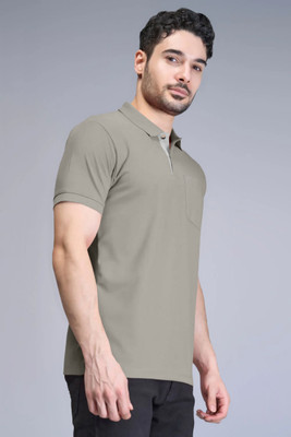 Triptee Solid Men Polo Neck Grey T-Shirt