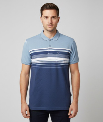 FA21 CLOTHING Striped Men Polo Neck Navy Blue T-Shirt