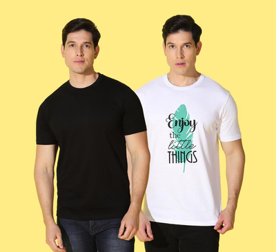 WOOSTRO Printed Men Round Neck White, Black T-Shirt