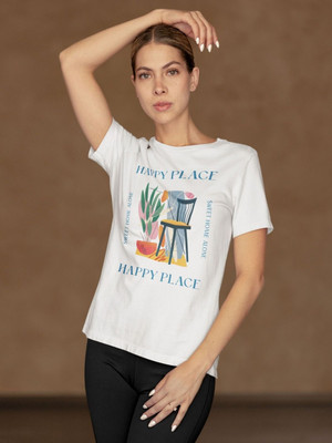 Moda Rapido Graphic Print Women Round Neck White T-Shirt