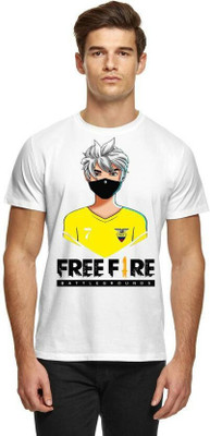 free fire tees Printed Men Round Neck White T-Shirt