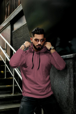 HOODLER Self Design Men Hooded Neck Pink T-Shirt