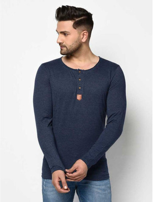 UNICUS APPAREL Solid Men Henley Neck Dark Blue T-Shirt