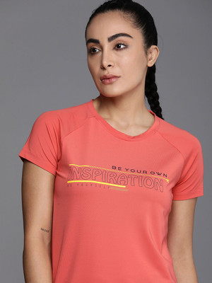 HRX by Hrithik Roshan Printed Women Round Neck Orange T-Shirt