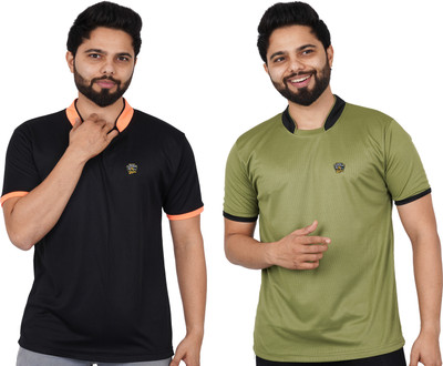 La Milano Solid Men Mandarin Collar Green T-Shirt