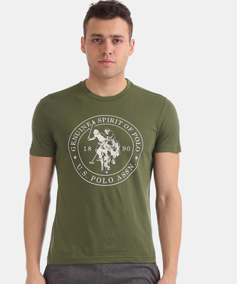 U.S. POLO ASSN. Printed, Typography Men Round Neck Green T-Shirt