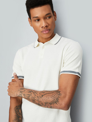 MAX Printed Men Polo Neck White T-Shirt