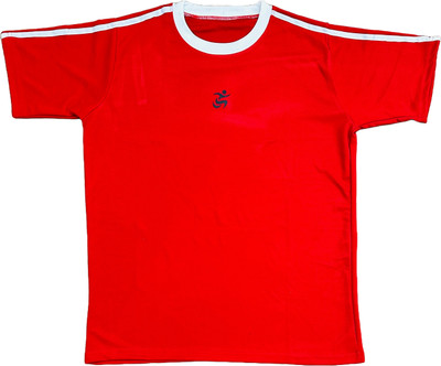 AnvyaTraders Solid, Striped, Printed Men Round Neck Red T-Shirt