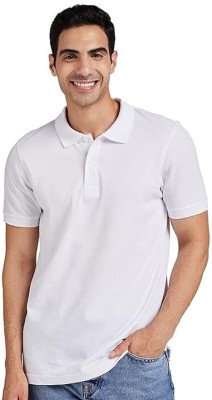 Krishiika Solid Men Polo Neck White T-Shirt