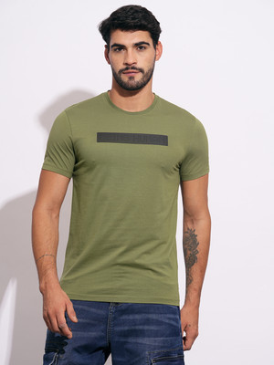 BEING HUMAN Solid Men Round Neck Green T-Shirt