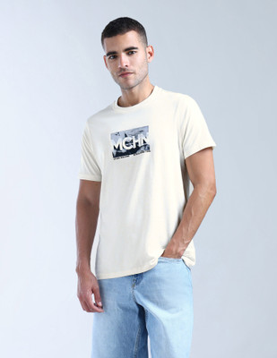 FLYING MACHINE Graphic Print Men Round Neck White T-Shirt