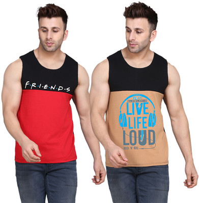 SLOWLORIS Printed Men Scoop Neck Black, Beige, Red T-Shirt