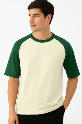 UrGear Solid Men Round Neck Beige, Dark Green T-Shirt