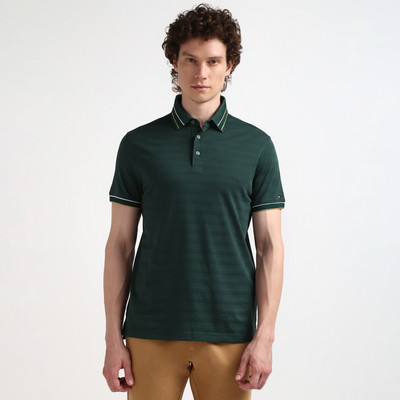 TOMMY HILFIGER Striped Men Polo Neck Green T-Shirt