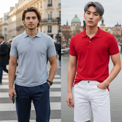 HILFIRE REGION Solid Men Polo Neck Grey, Red T-Shirt