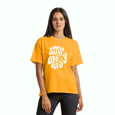 HouseOfCommon Graphic Print Women Round Neck Yellow T-Shirt