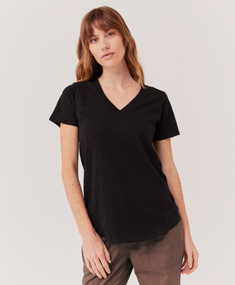 COLOR CAPITAL Solid Women V Neck Black T-Shirt
