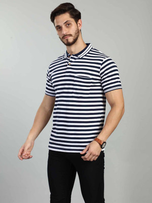 BE POSITIVE Colorblock Men Polo Neck Dark Blue T-Shirt