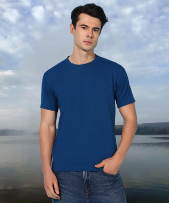 METRONAUT Solid Men Round Neck Blue T-Shirt