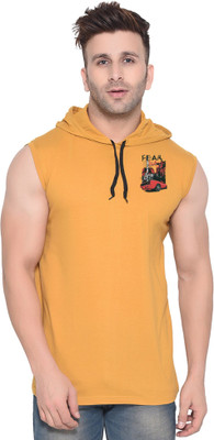 Blisstone Graphic Print Men Hooded Neck Gold T-Shirt