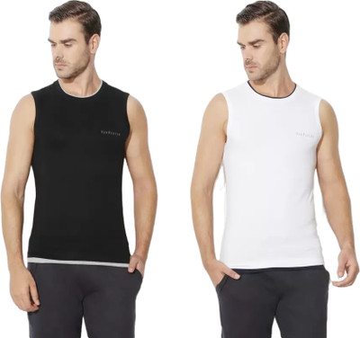 VAN HEUSEN Solid Men Round Neck Black, White T-Shirt