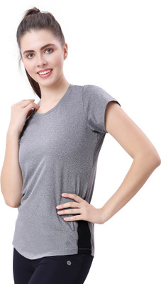 Lactra Solid Women Round Neck Grey T-Shirt