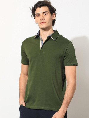 RARE RABBIT Solid Men Polo Neck Light Green T-Shirt