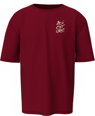 Hello Swanky Printed Men Round Neck Maroon T-Shirt
