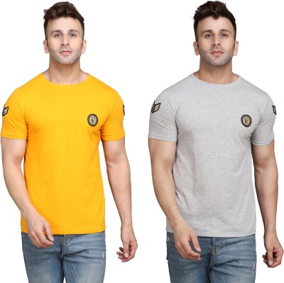 Lawful Casual Solid Men Round Neck Yellow, Grey T-Shirt