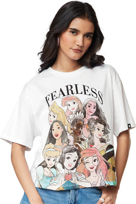 The Souled Store Printed Women Round Neck White T-Shirt